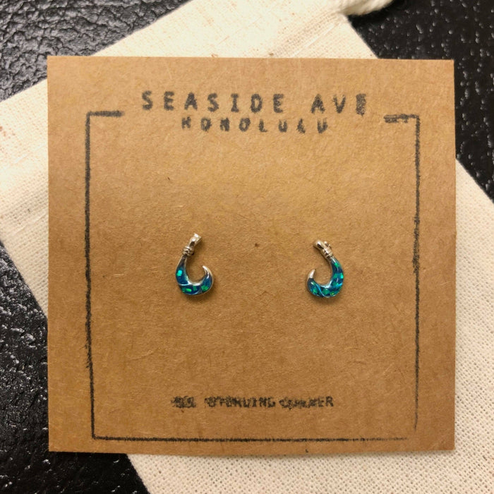 Blue Fish Hook Stud Earrings