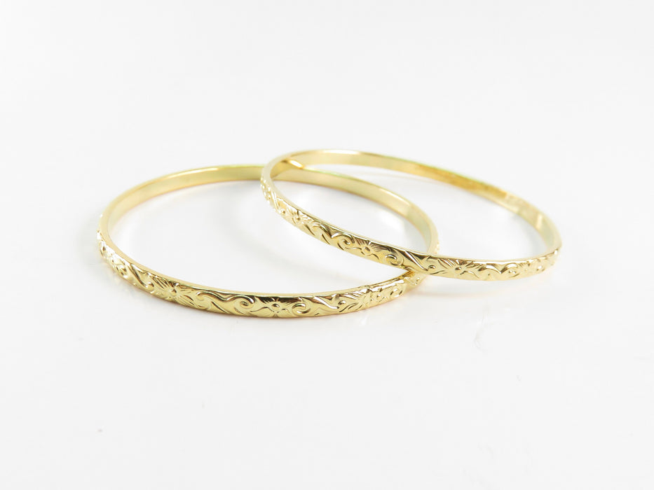 3mm Hawaiian Heirloom Design Gold Baby Bangle