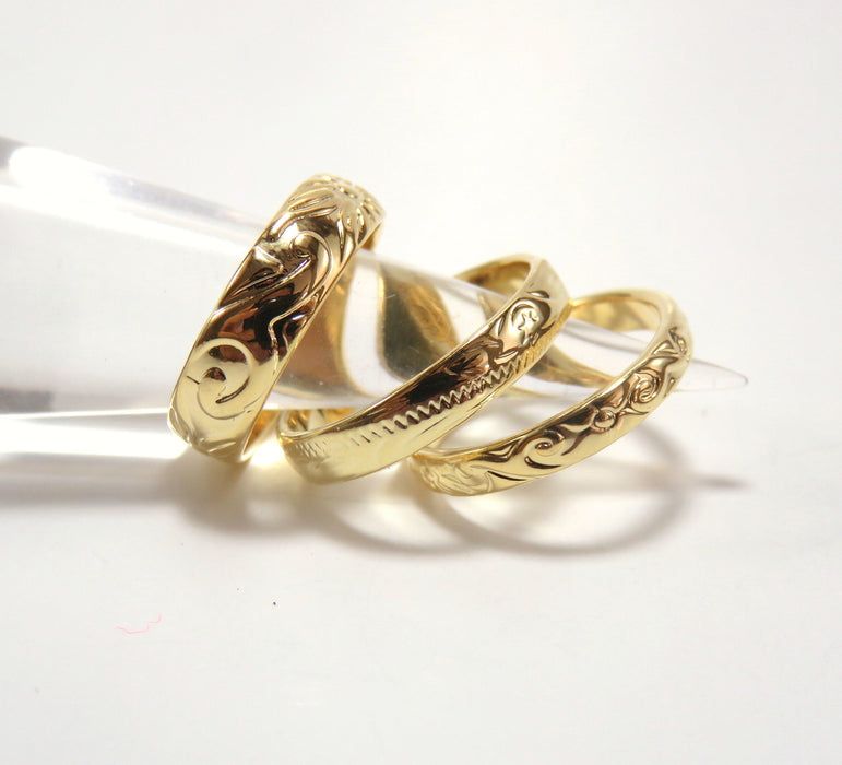 Set of 3, Hawaiian Heirloom Design Gold Ring