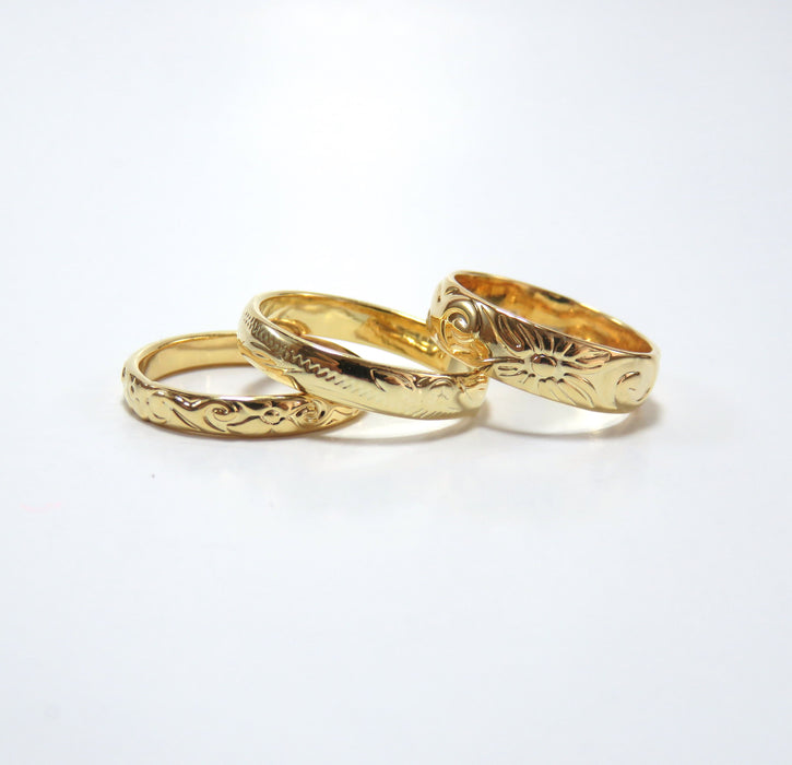 Set of 3, Hawaiian Heirloom Design Gold Ring