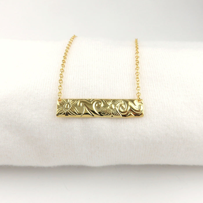 10mm Hawaiian Heirloom Design Gold Bar Necklace