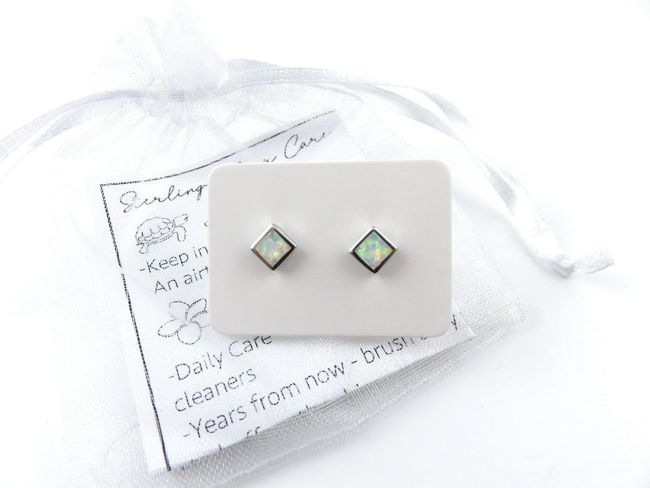 5mm Opal Inlay Square Stud Earrings