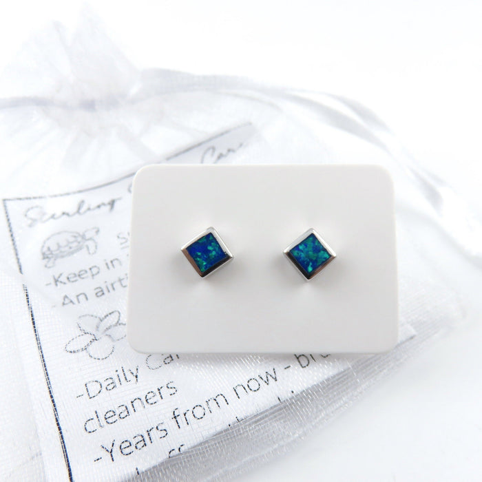 5mm Opal Inlay Square Stud Earrings