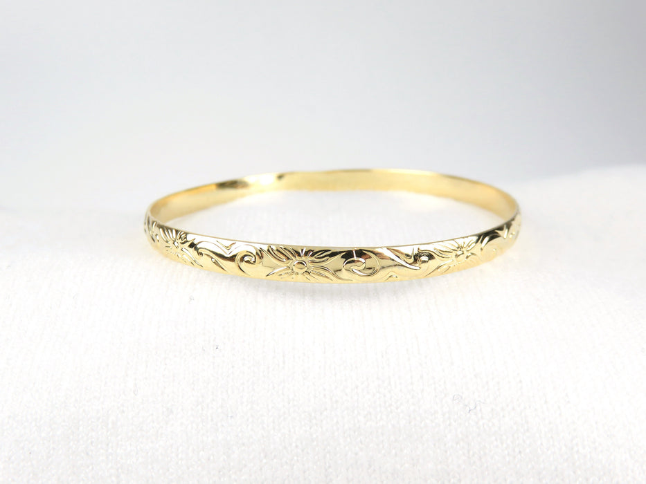 5mm Hawaiian Heirloom Design Gold Bangle