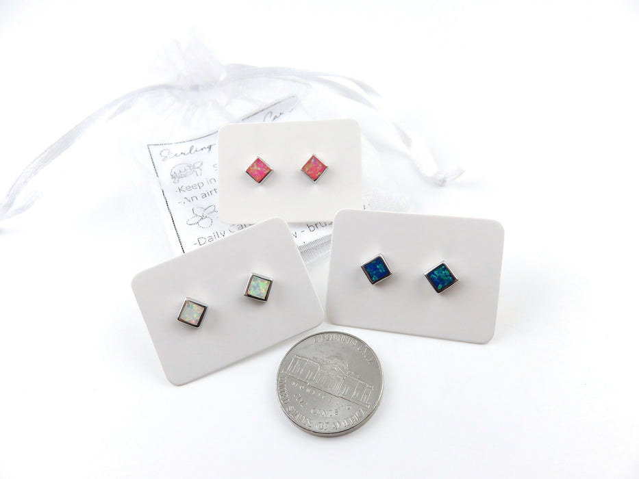 5mm Opal Inlay Square Stud Earrings