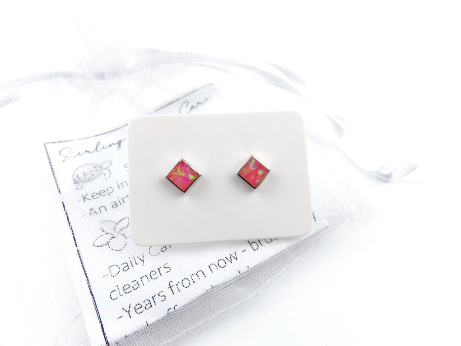 5mm Opal Inlay Square Stud Earrings