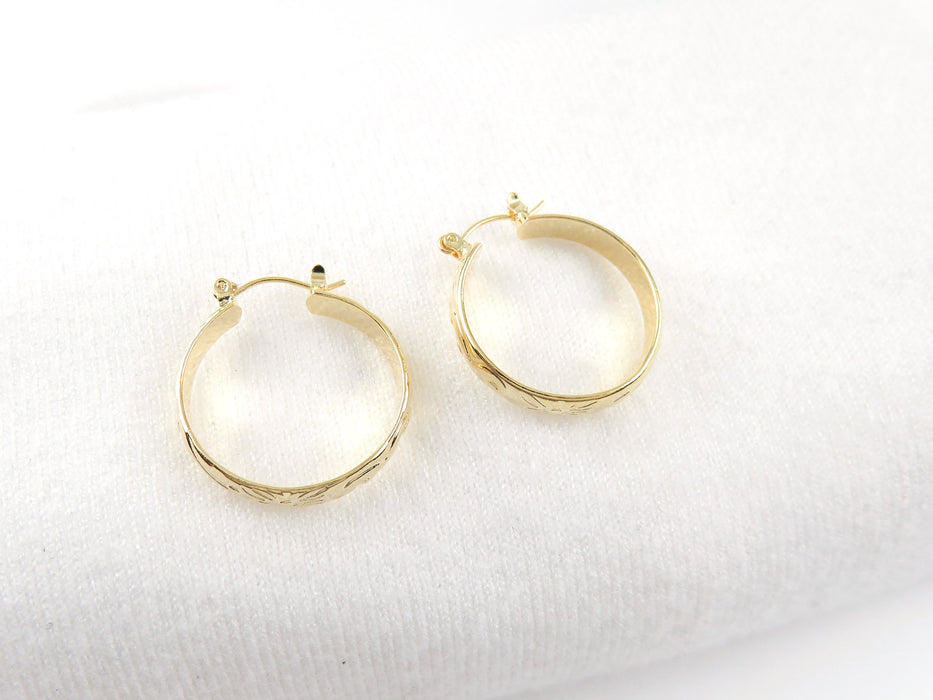 5mm Hawaiian Heirloom Design Hoop Earrings