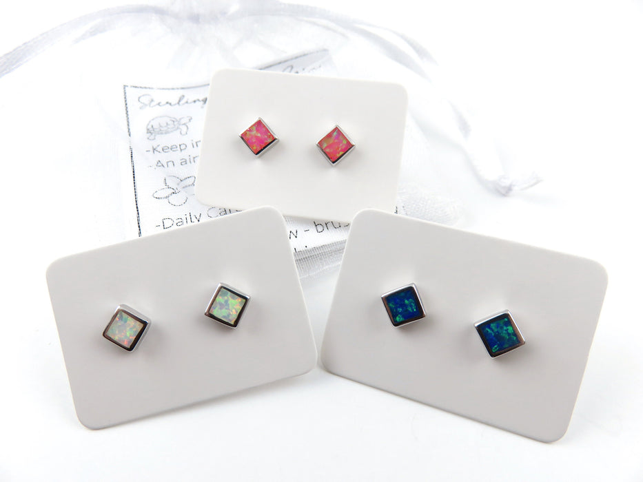 5mm Opal Inlay Square Stud Earrings