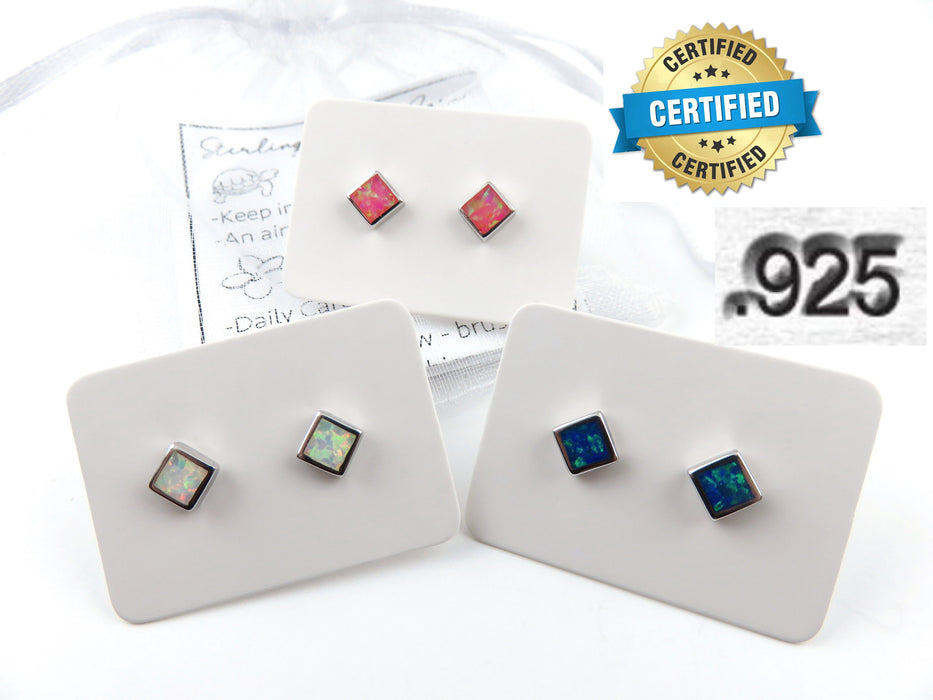 5mm Opal Inlay Square Stud Earrings