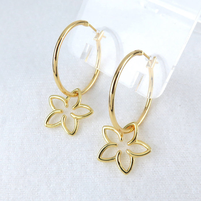 Plumeria Flower Gold Hoop Earrings