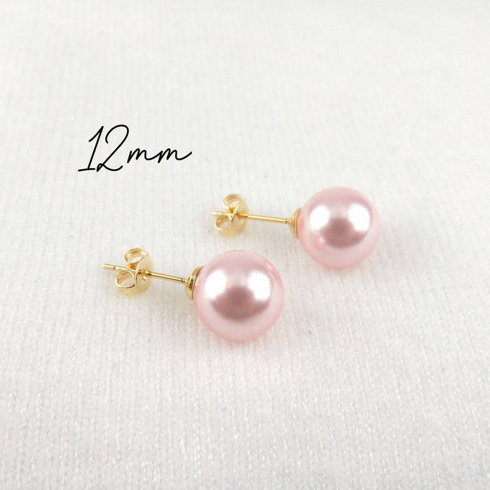 Pink Pearl Stud Earrings