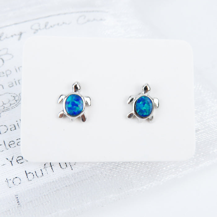 Round Sea Turtle Opal Stud Earrings