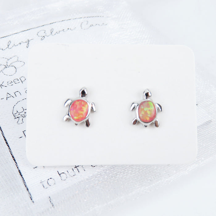 Round Sea Turtle Opal Stud Earrings