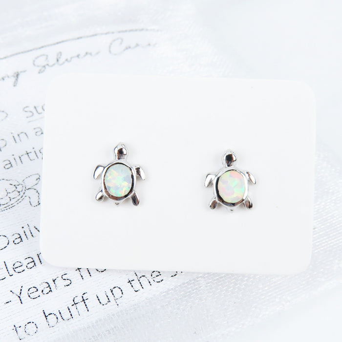 Round Sea Turtle Opal Stud Earrings