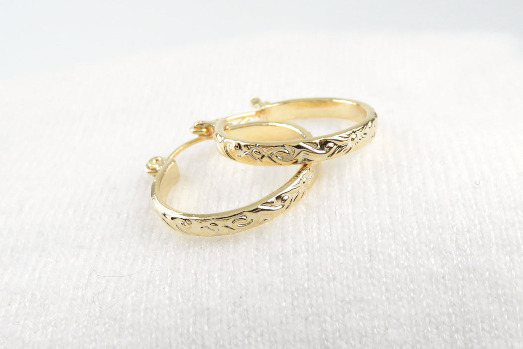 3mm Hawaiian Heirloom Design Hoop Earrings