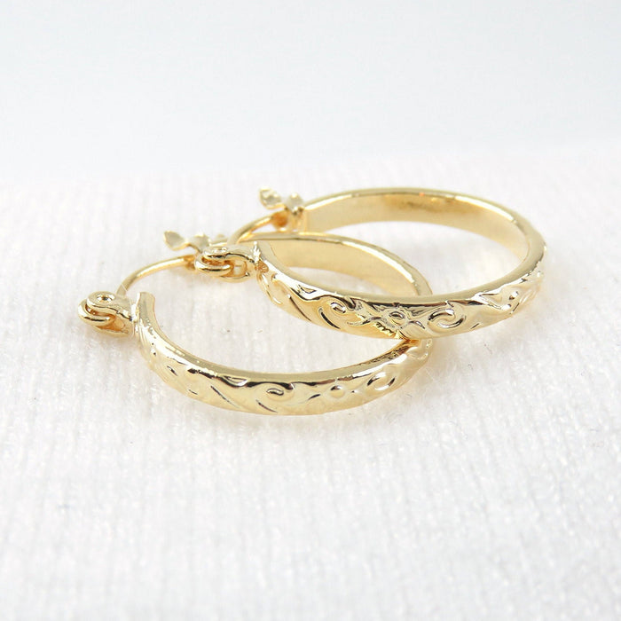 3mm Hawaiian Heirloom Design Hoop Earrings