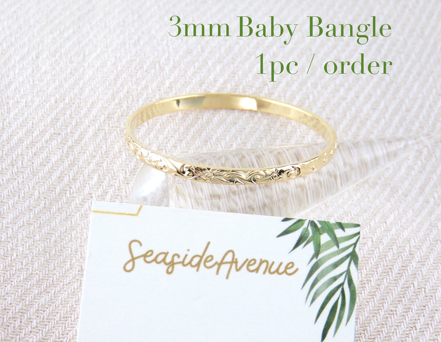 3mm Hawaiian Heirloom Design Gold Baby Bangle