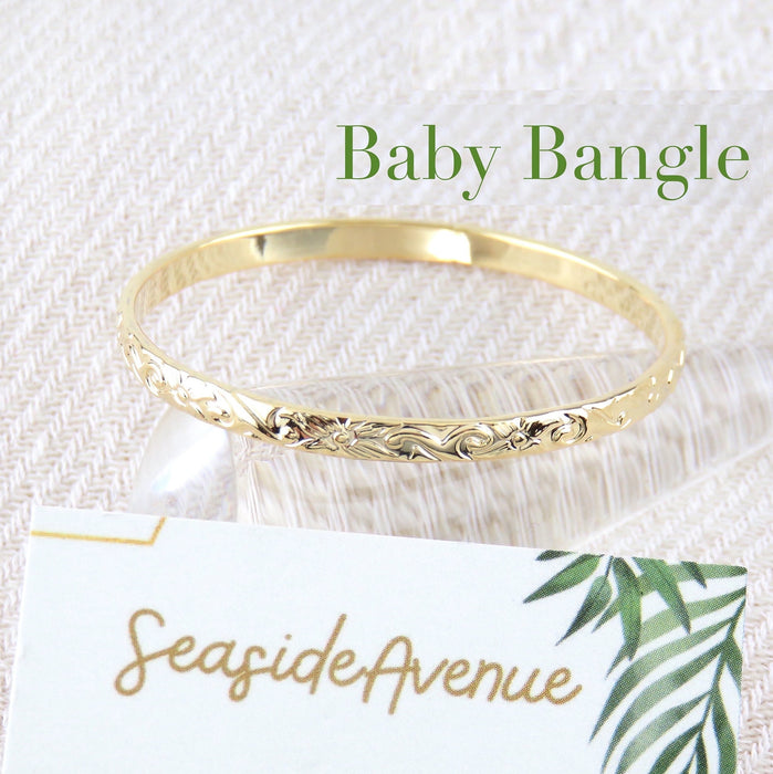 3mm Hawaiian Heirloom Design Gold Baby Bangle