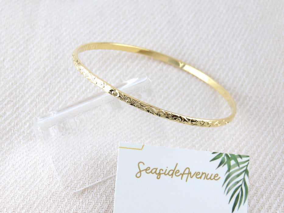 3mm Hawaiian Heirloom Design Gold Bangle