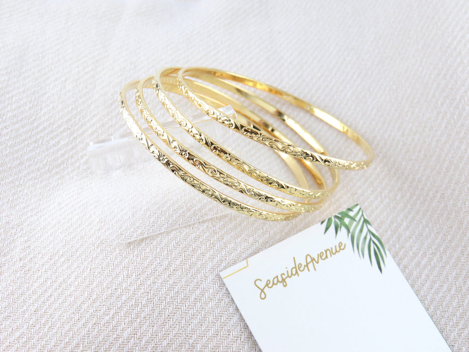 3mm Hawaiian Heirloom Design Gold Bangle