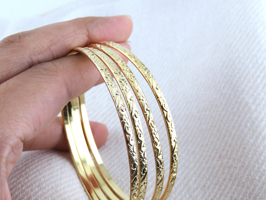 3mm Hawaiian Heirloom Design Gold Bangle