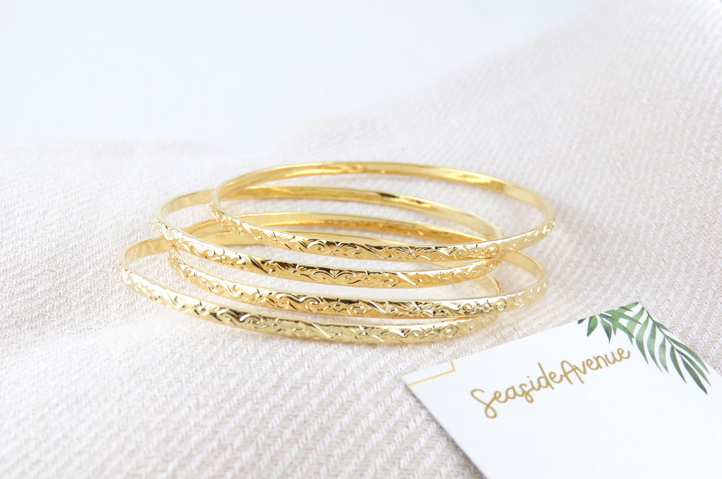 3mm Hawaiian Heirloom Design Gold Bangle