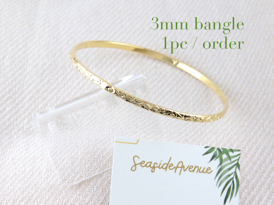 3mm Hawaiian Heirloom Design Gold Bangle