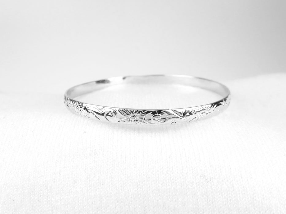 5mm Hawaiian Heirloom Design Silver Bangle