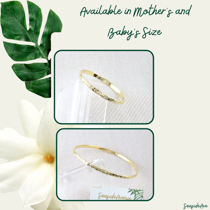 3mm Hawaiian Heirloom Design Gold Baby Bangle