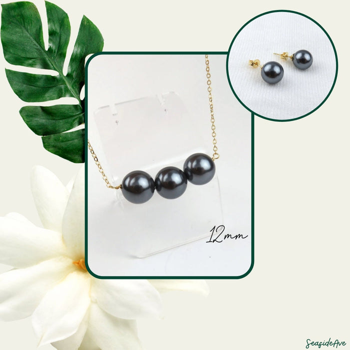 Large 12mm Black Tahitian Shell Pearl Necklace