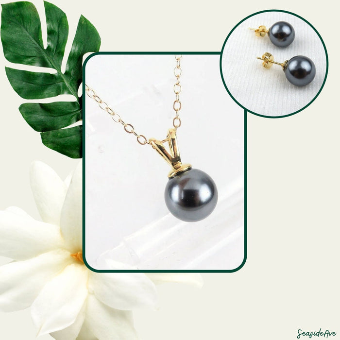 Double Bail Black Tahitian Shell Pearl Necklace