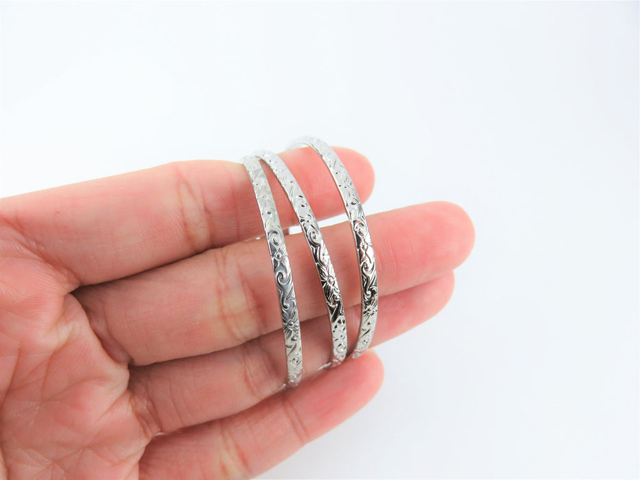 3mm Hawaiian Heirloom Design Silver Baby Bangle