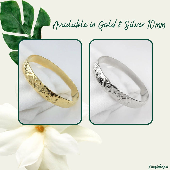 10mm Hawaiian Heirloom Design Gold Bangle