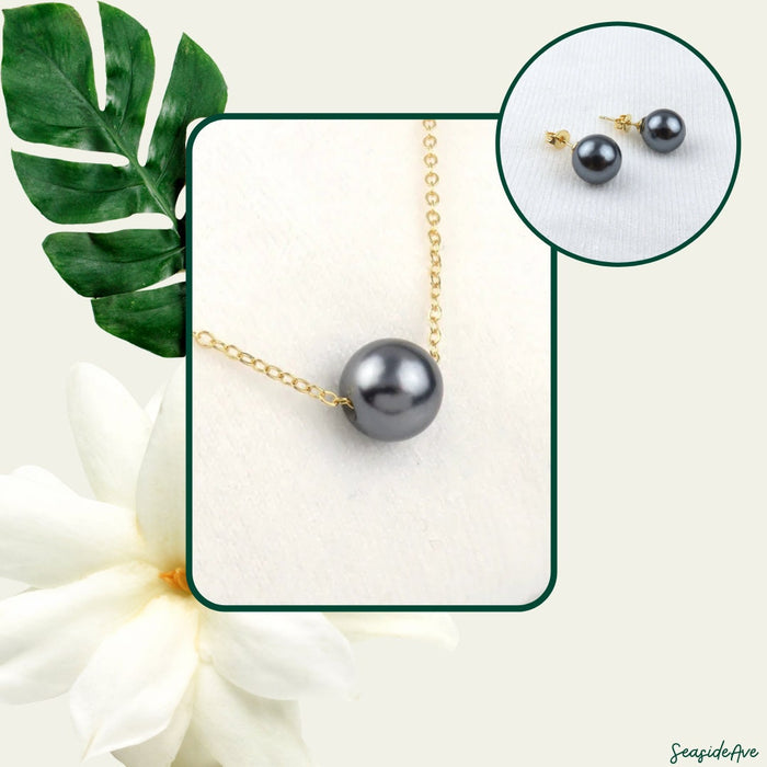 Floating Black Tahitian Shell Pearl Necklace