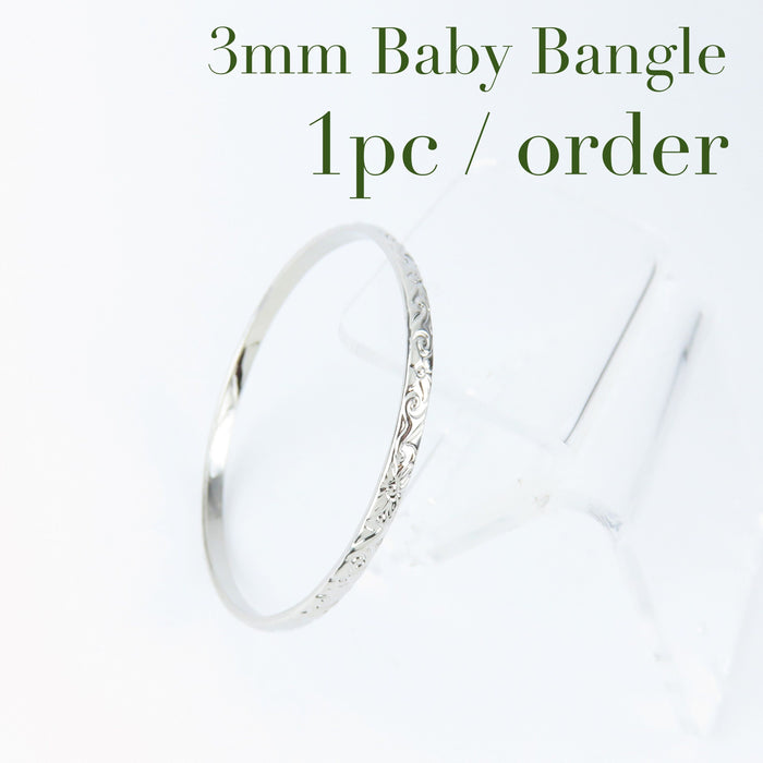 3mm Hawaiian Heirloom Design Silver Baby Bangle