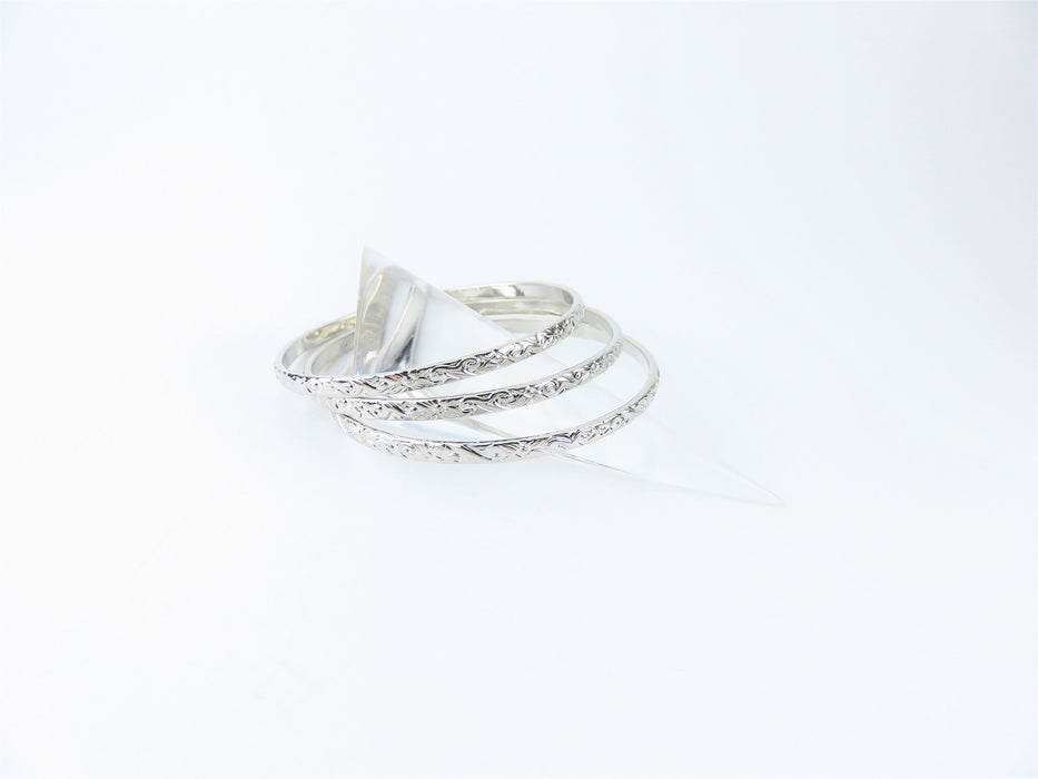 3mm Hawaiian Heirloom Design Silver Baby Bangle