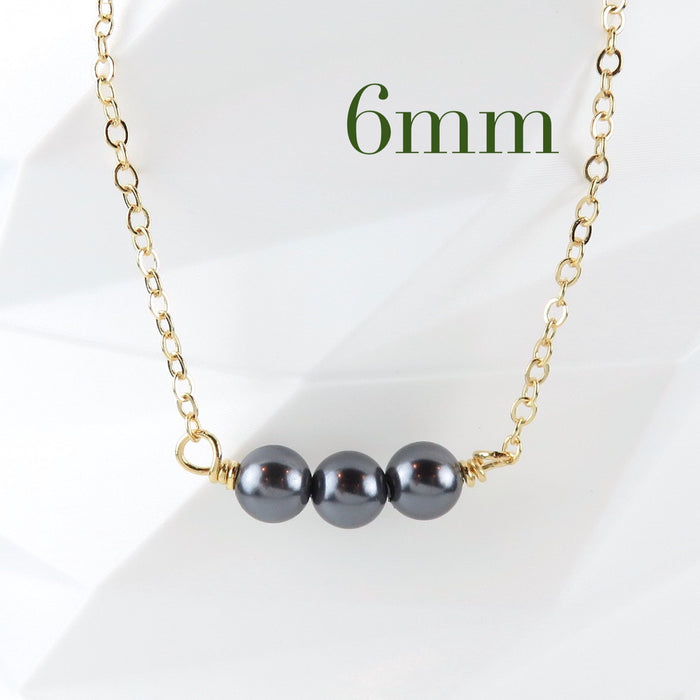 Small 6mm Triple Black Tahitian Shell Pearl Necklace